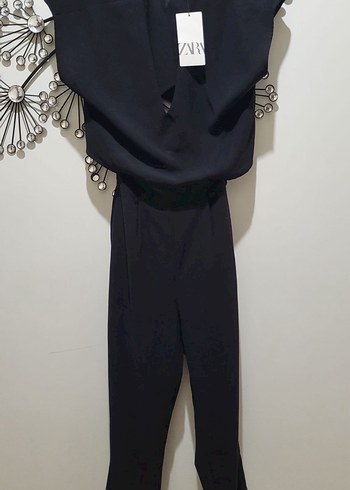 Kadın Siyah Kemerli V Yakalı Tulum - Görsel 7