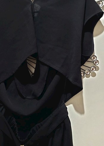 Kadın Siyah Kemerli V Yakalı Tulum - Görsel 6