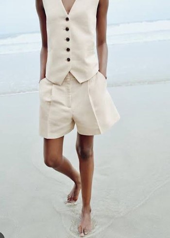 Bej Keten şort - Görsel 2