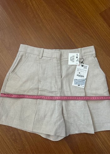 Bej Keten şort - Görsel 5