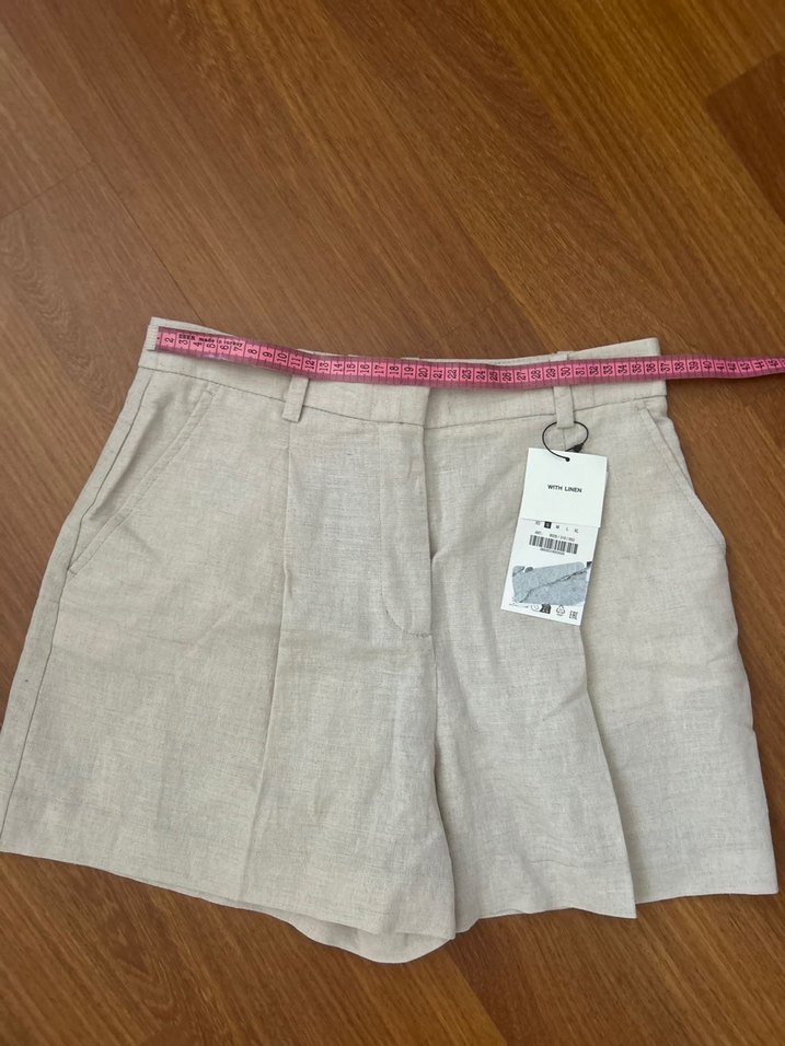 Bej Keten şort - Görsel 3