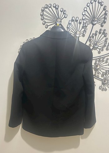 Cep Detaylı Kruvaze Yaka Oversize Siyah Blazer Ceket - Görsel 5