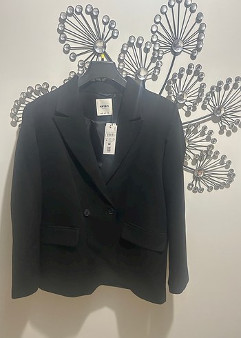 Cep Detaylı Kruvaze Yaka Oversize Siyah Blazer Ceket - Görsel 4