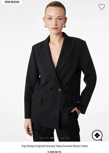 Cep Detaylı Kruvaze Yaka Oversize Siyah Blazer Ceket - Görsel 2