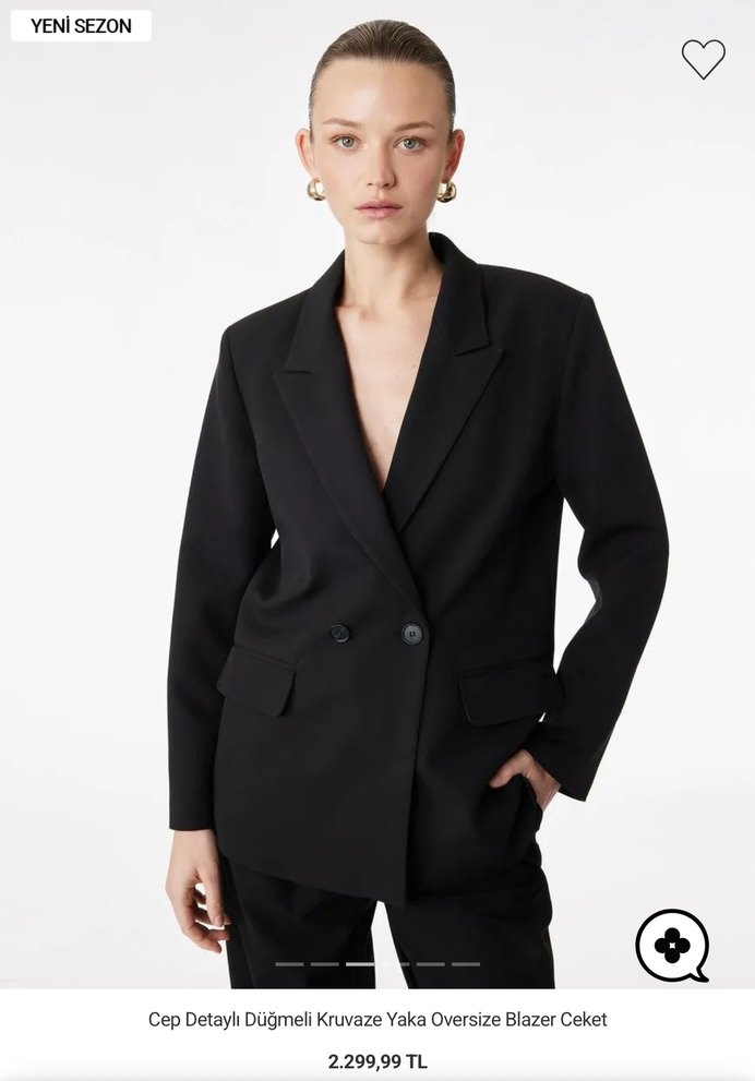 Cep Detaylı Kruvaze Yaka Oversize Siyah Blazer Ceket - Görsel 2