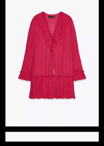 Zara Pembe Pilili Mini Bohem Elbise