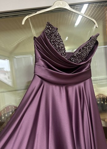 Mor Straplez Uzun Abiye Elbise - Görsel 3