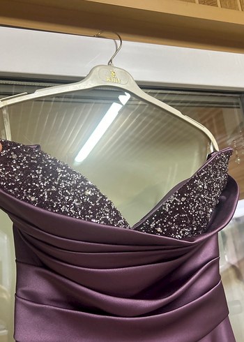 Mor Straplez Uzun Abiye Elbise - Görsel 2