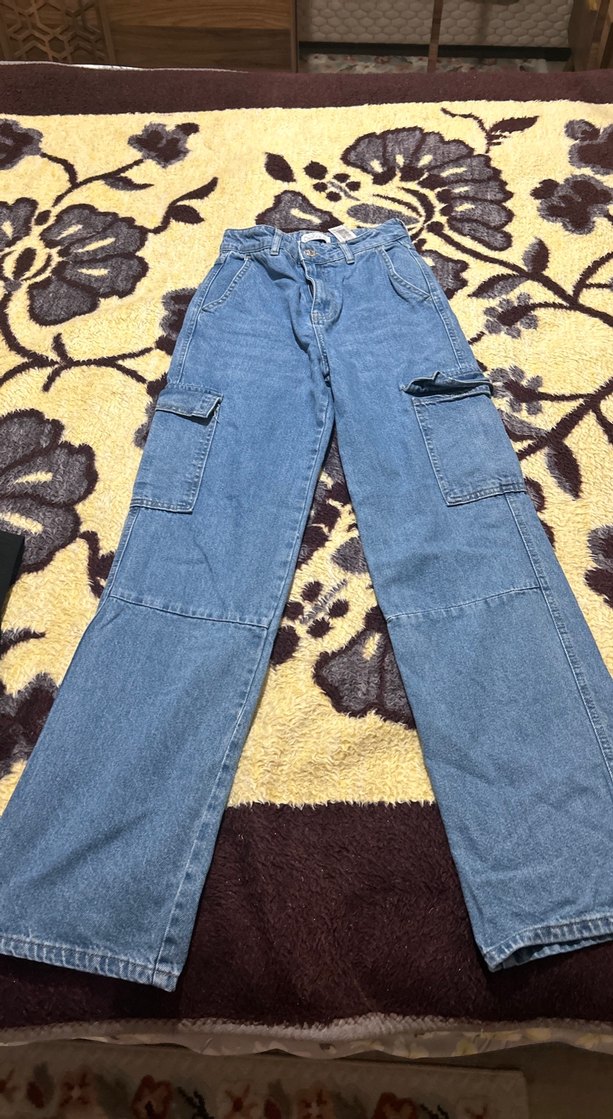 Kadın Koyu Mavi Bol Kesim Denim Pantolon - Görsel 2