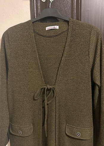 Düğmeli Uzun Triko Kadın Hırka - Görsel 4