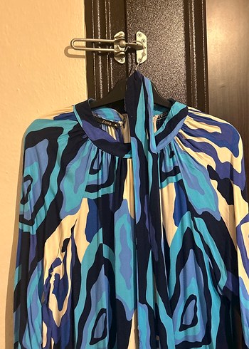 Mavi Bağlamalı Uzun Bohem Elbise - Görsel 5