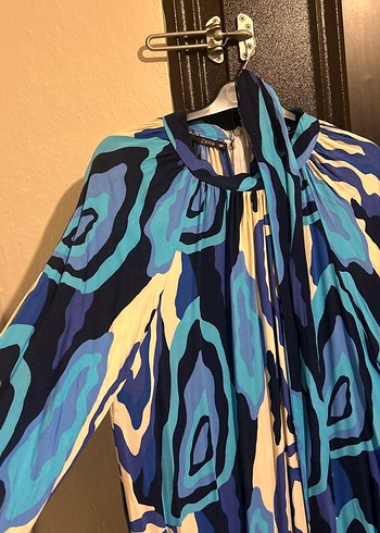 Mavi Bağlamalı Uzun Bohem Elbise - Görsel 3