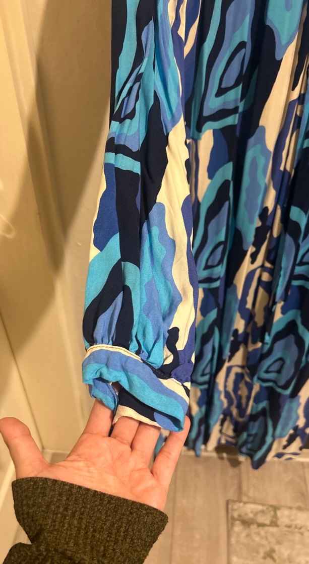 Mavi Bağlamalı Uzun Bohem Elbise - Görsel 4