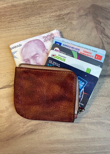 Kahverengi Hakiki Deri Fermuarlı Vintage Cüzdan - Görsel 4