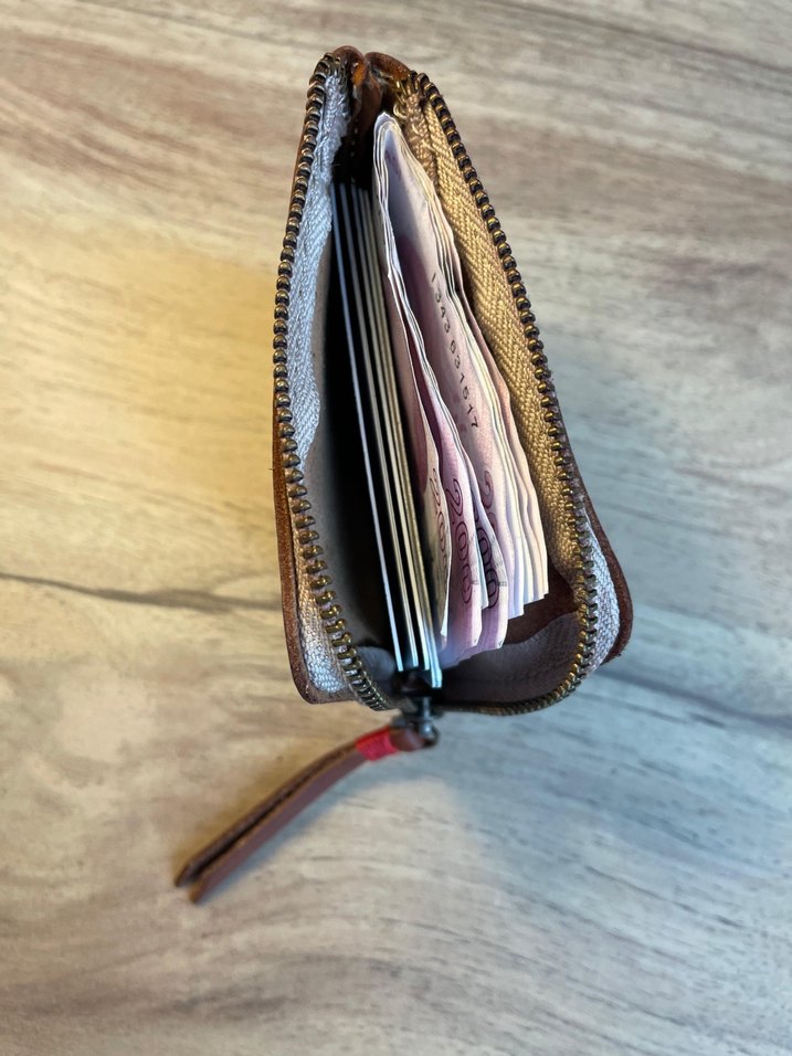 Kahverengi Hakiki Deri Fermuarlı Vintage Cüzdan - Görsel 3