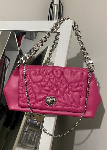 Zincir Detaylı Pembe Deri Kadın Çanta - Görsel 6