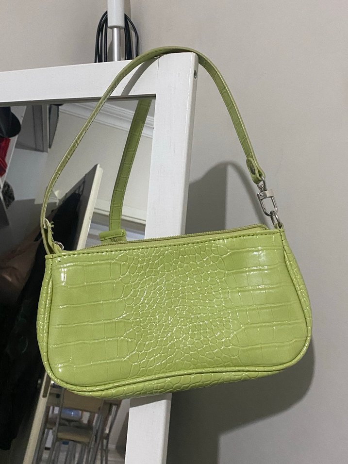 Yeşil Yılan Desenli Deri Kadın Çanta - Görsel 4