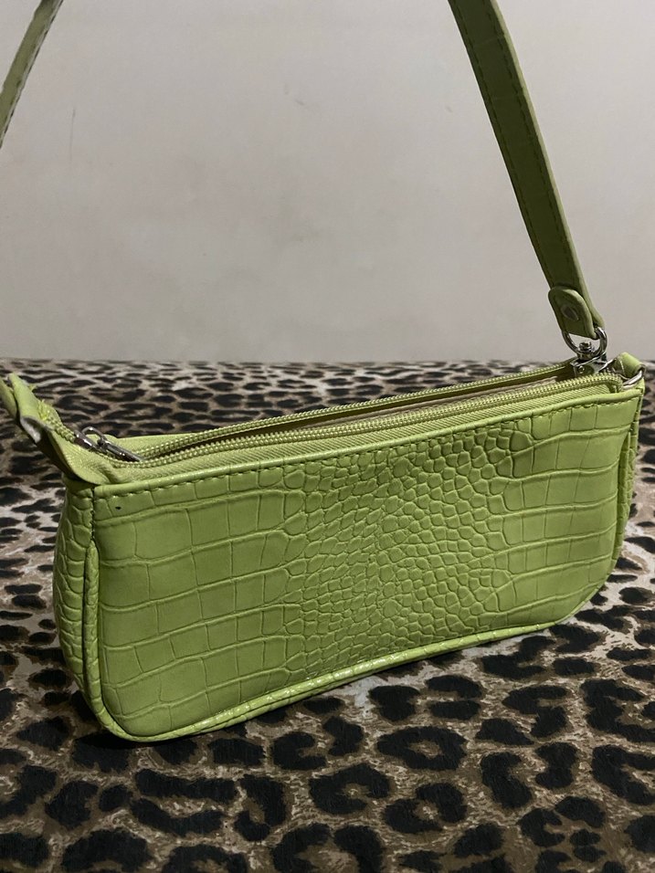 Yeşil Yılan Desenli Deri Kadın Çanta - Görsel 2
