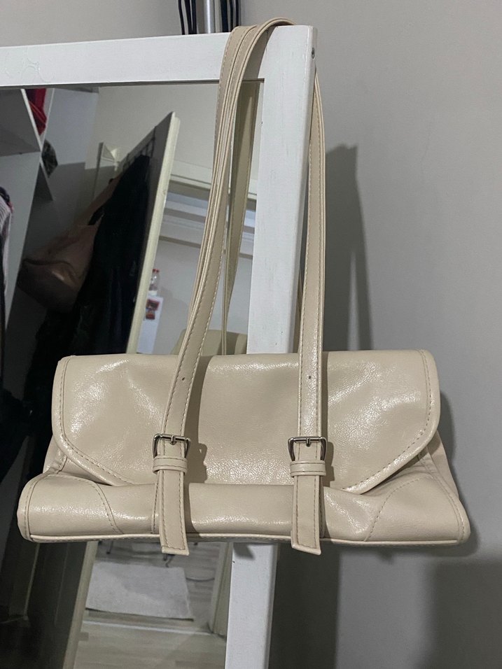 Bej Deri Tokalı Kadın Omuz Çantası - Görsel 4