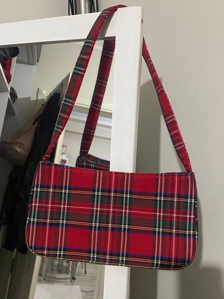 Kırmızı Ekose Desenli Kadın Omuz Çantası - Görsel 4