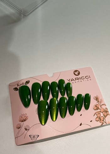 Kedi Gözü Koyu Yeşil Takma Tırnak Seti - Görsel 2