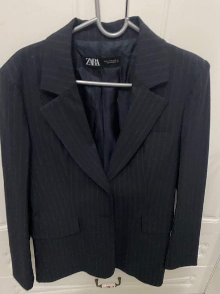 Zara Gri Çizgili Kadın Ceket - Görsel 3