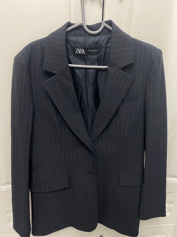 Zara Gri Çizgili Kadın Ceket - Görsel 5