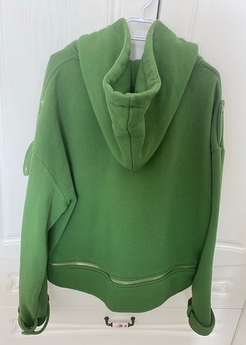 Kadın Yeşil Kapüşonlu Fermuarlı Sweatshirt - Görsel 2