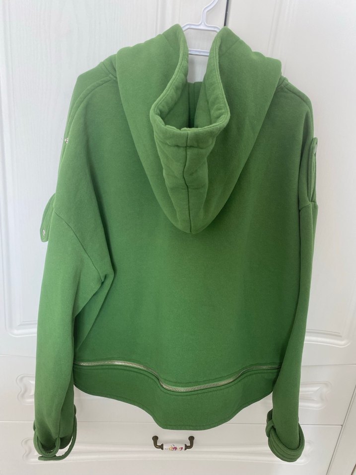 Kadın Yeşil Kapüşonlu Fermuarlı Sweatshirt - Görsel 2