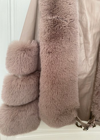 Bej Kürk Detaylı Deri Kadın Mont - Görsel 3