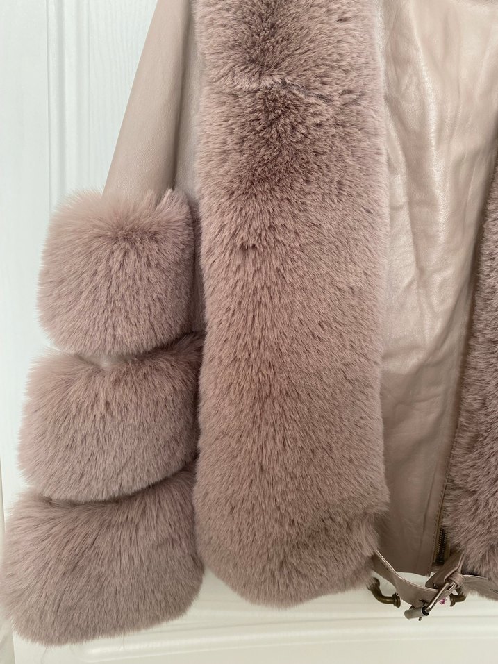 Bej Kürk Detaylı Deri Kadın Mont - Görsel 3