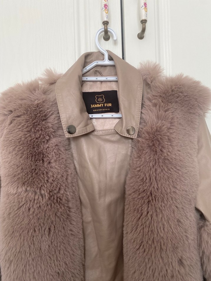 Bej Kürk Detaylı Deri Kadın Mont - Görsel 2