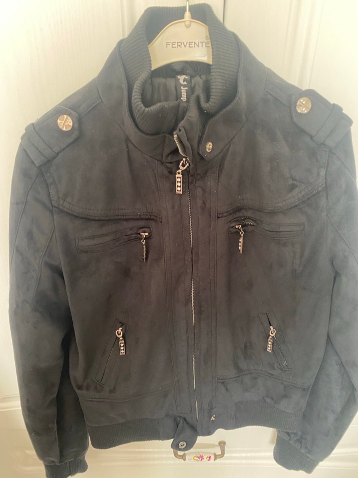 Siyah Kadın Süet Biker Ceket - Görsel 2