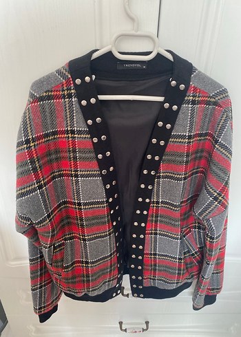 Düğmeli Gri Ekose Midi Kadın ceket - Görsel 2