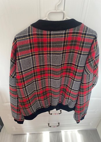 Düğmeli Gri Ekose Midi Kadın ceket - Görsel 3