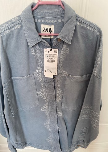 Zara mavi Desenli Kadın Denim Ceket - Görsel 3