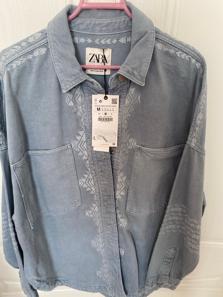 Zara mavi Desenli Kadın Denim Ceket - Görsel 3