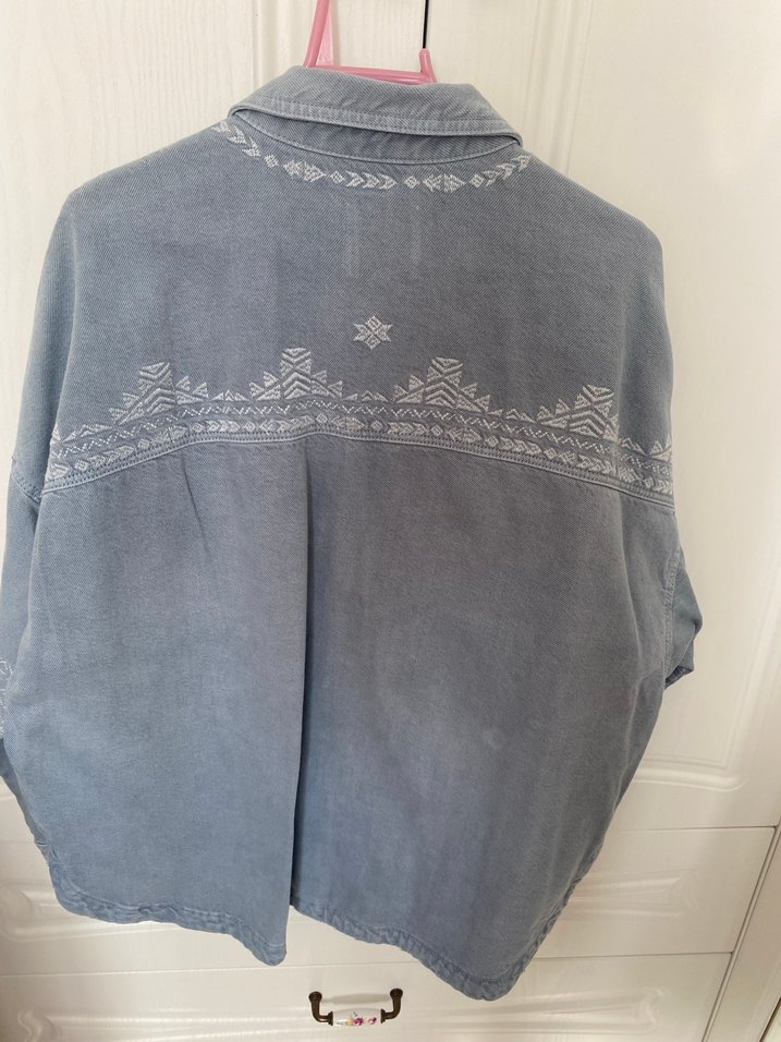 Zara mavi Desenli Kadın Denim Ceket - Görsel 4