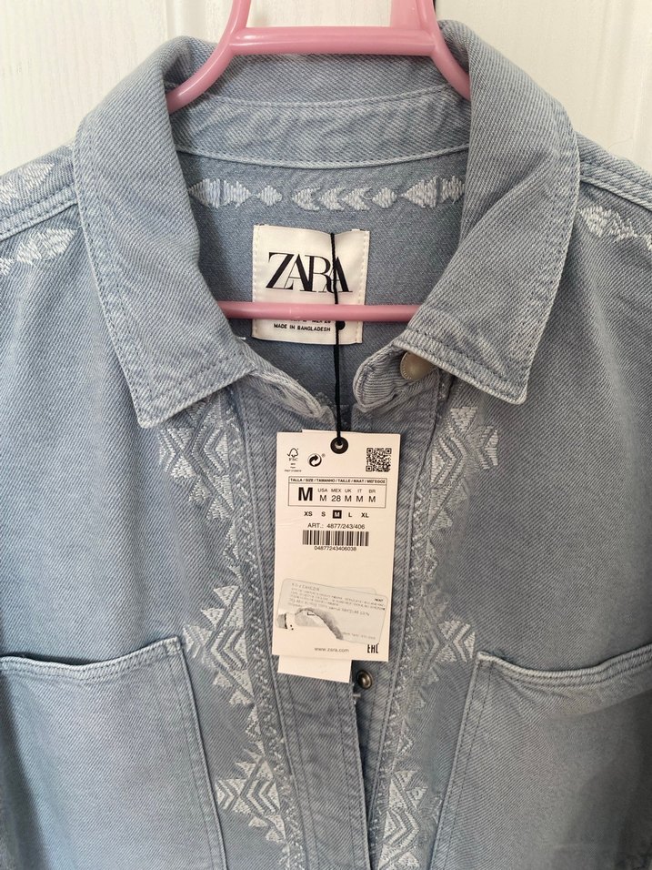 Zara mavi Desenli Kadın Denim Ceket - Görsel 2