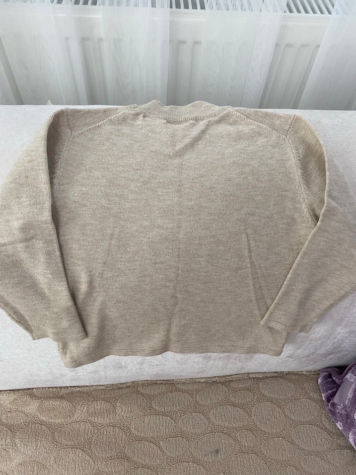 Bej Kadın Keten Triko Sweatshirt - Görsel 4