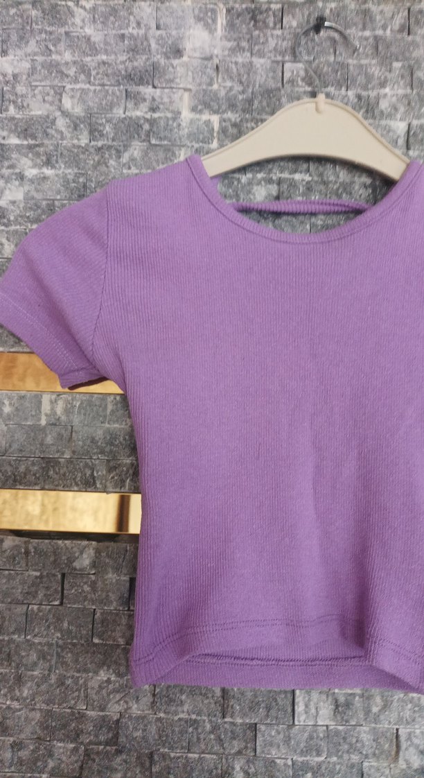 Kız Çocuk Mor Kısa Kollu Tişört - Görsel 2