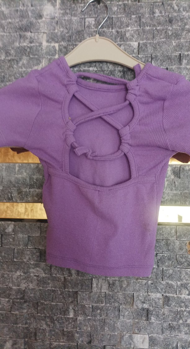 Kız Çocuk Mor Kısa Kollu Tişört - Görsel 4