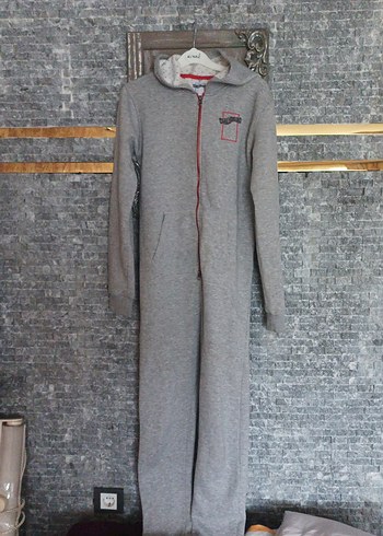 Gri Fermuarlı Uzun Kollu Hamile Tulumu - Görsel 3