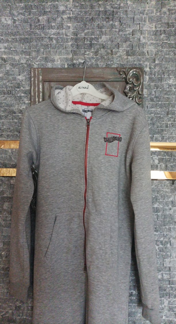 Gri Fermuarlı Uzun Kollu Hamile Tulumu - Görsel 2