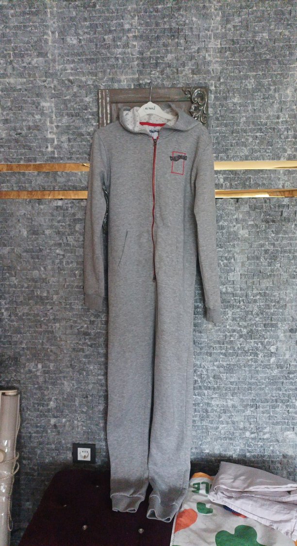 Gri Fermuarlı Uzun Kollu Hamile Tulumu - Görsel 3