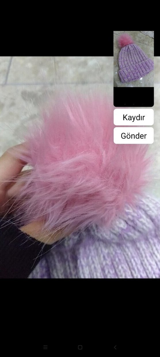 Mor Triko Kadın Bere Püsküllü - Görsel 3