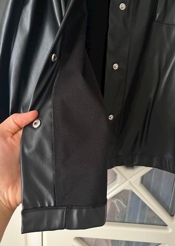 38 Beden Düğmeli Siyah Deri Kadın Ceket