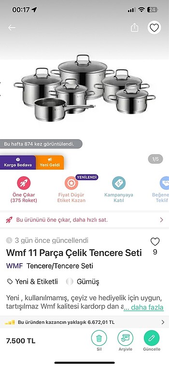 Wmf Tencere Seti 11 Parça Satıldı