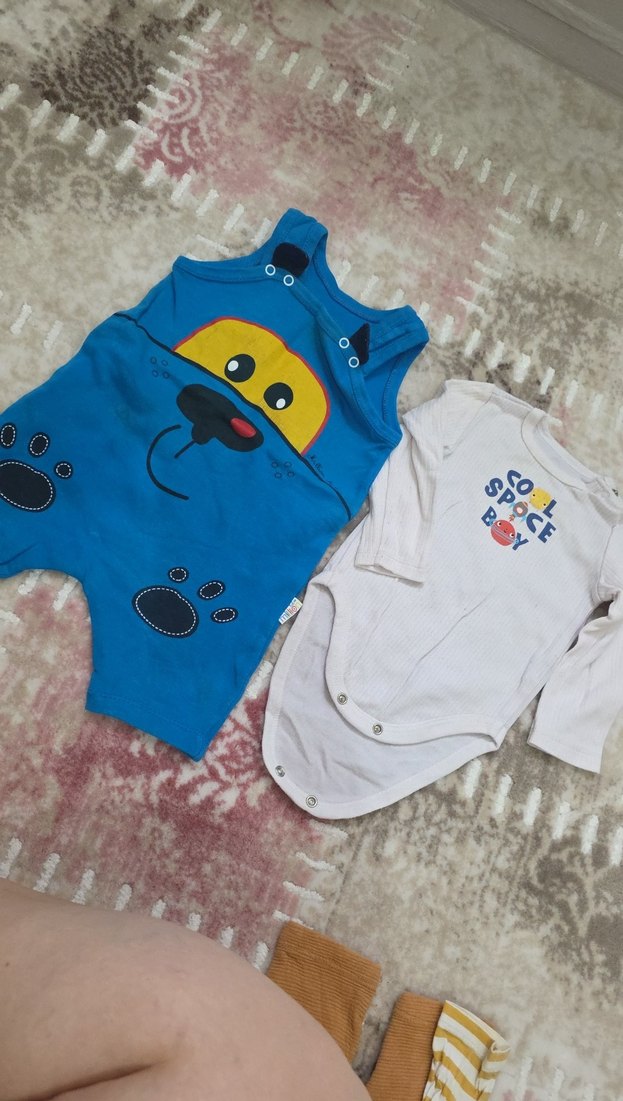 Mavi Erkek Bebek Kolsuz Tulum ve Uzun Kollu Body - Görsel 5