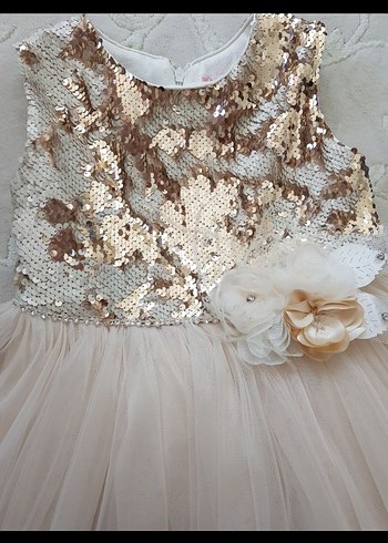 Monita kids Kız Çocuk Bej Payetli Fırfırlı Elbise - Görsel 2